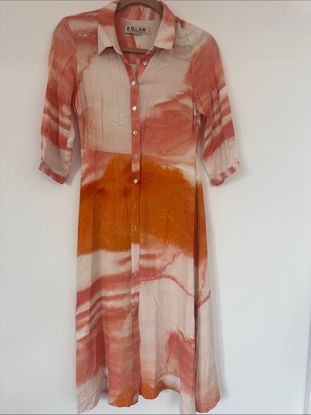 dolan Orange and Cream Tie-Dye Midi Shirt Dress